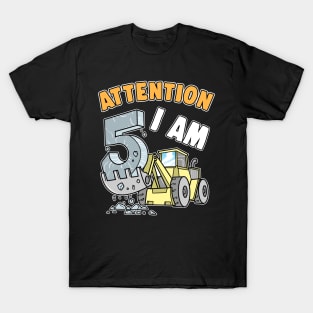 Excavator I Am 5 Children's 5th Birthday T-Shirt